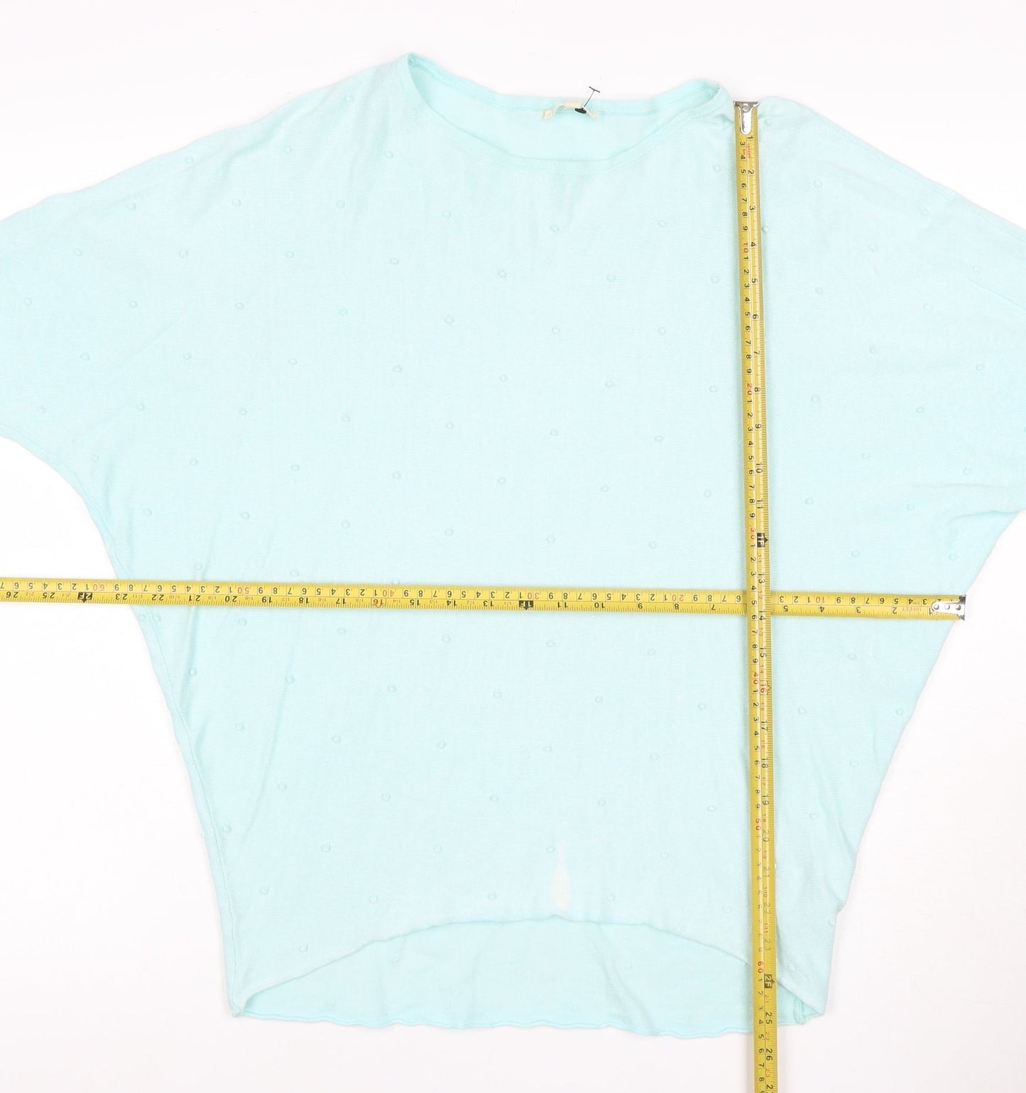 Pistachio Women Blue S Batwing Dolman Short Sleeve Linen Knit Jumper