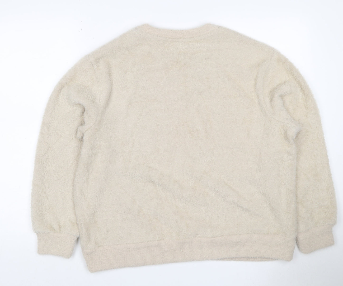 Marks and Spencer Women Ivory M Faux Fur Crew Neck Pullover Jumper
