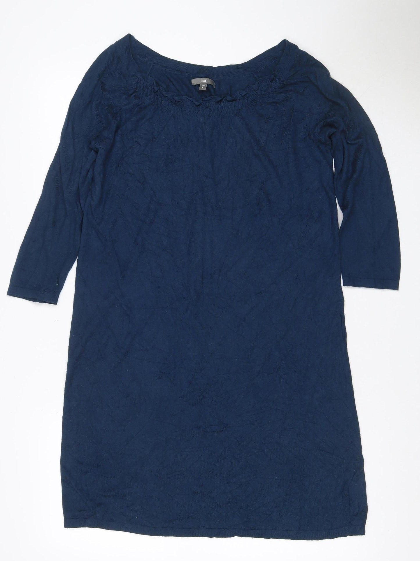 Gap Women Blue S Knit Ruffle 3/4 Sleeve Jumper Dress
