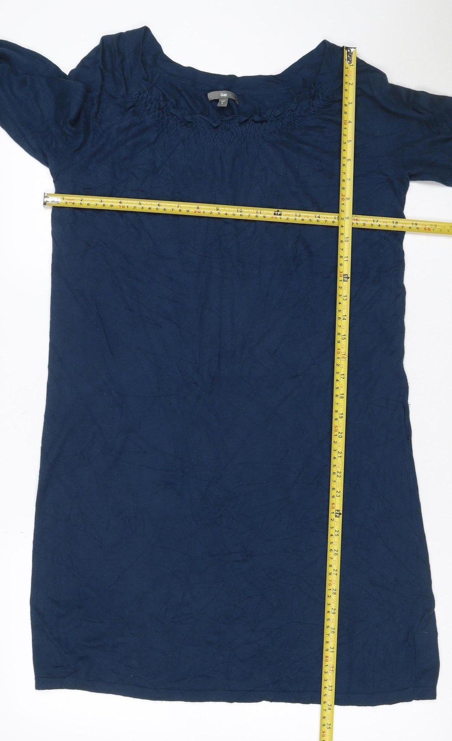 Gap Women Blue S Knit Ruffle 3/4 Sleeve Jumper Dress