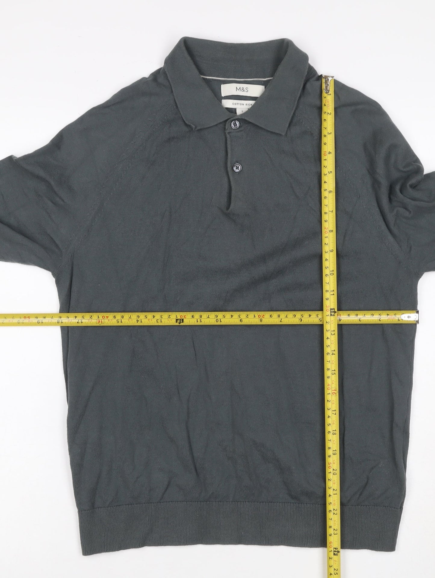 Marks and Spencer Men’s Grey Size S Long Sleeve Knit Polo