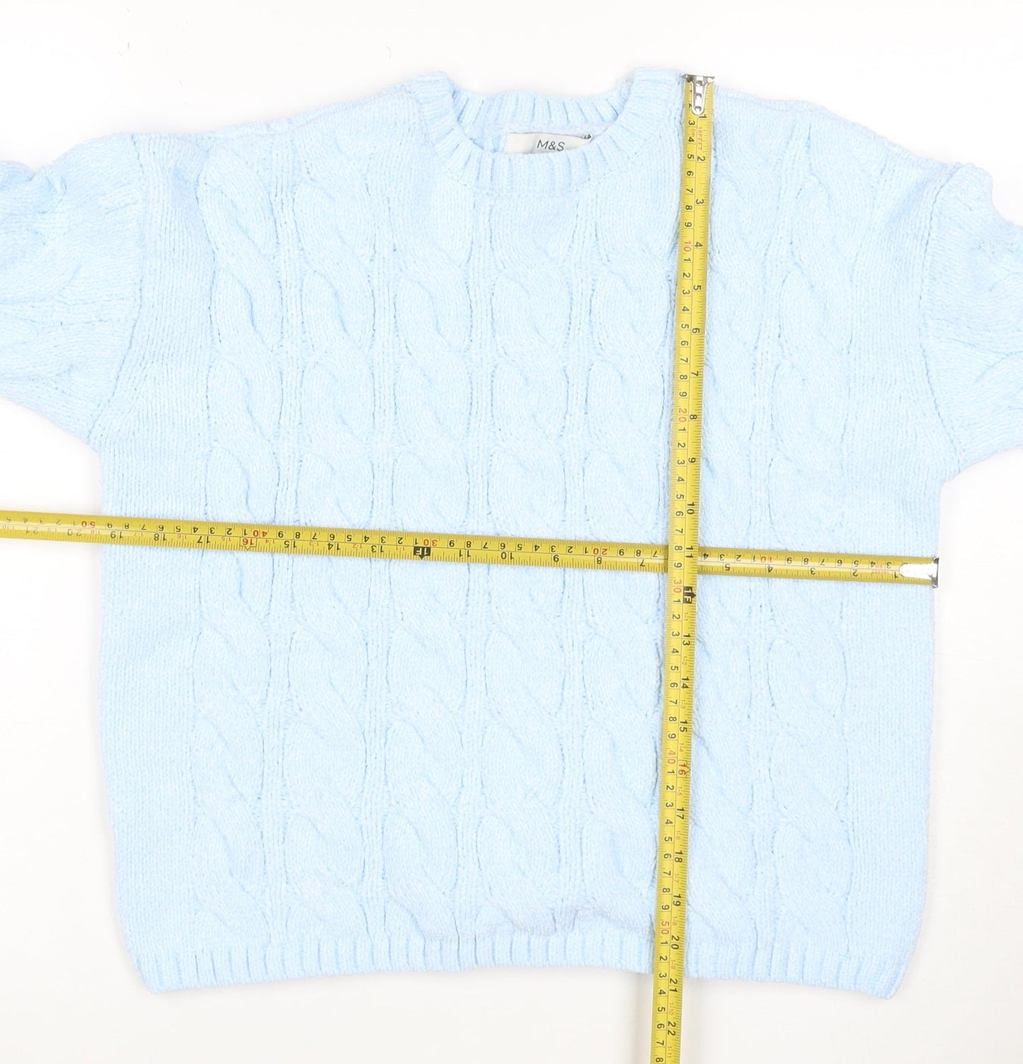 Marks and Spencer Women's Blue M Cable-Knit Crew Neck Pullover Jumper