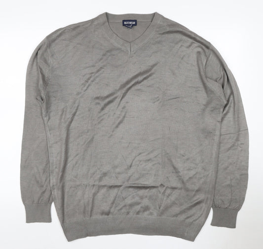 Blue Ocean Men Grey L V-Neck Lightweight Acrylic Pullover Jumper