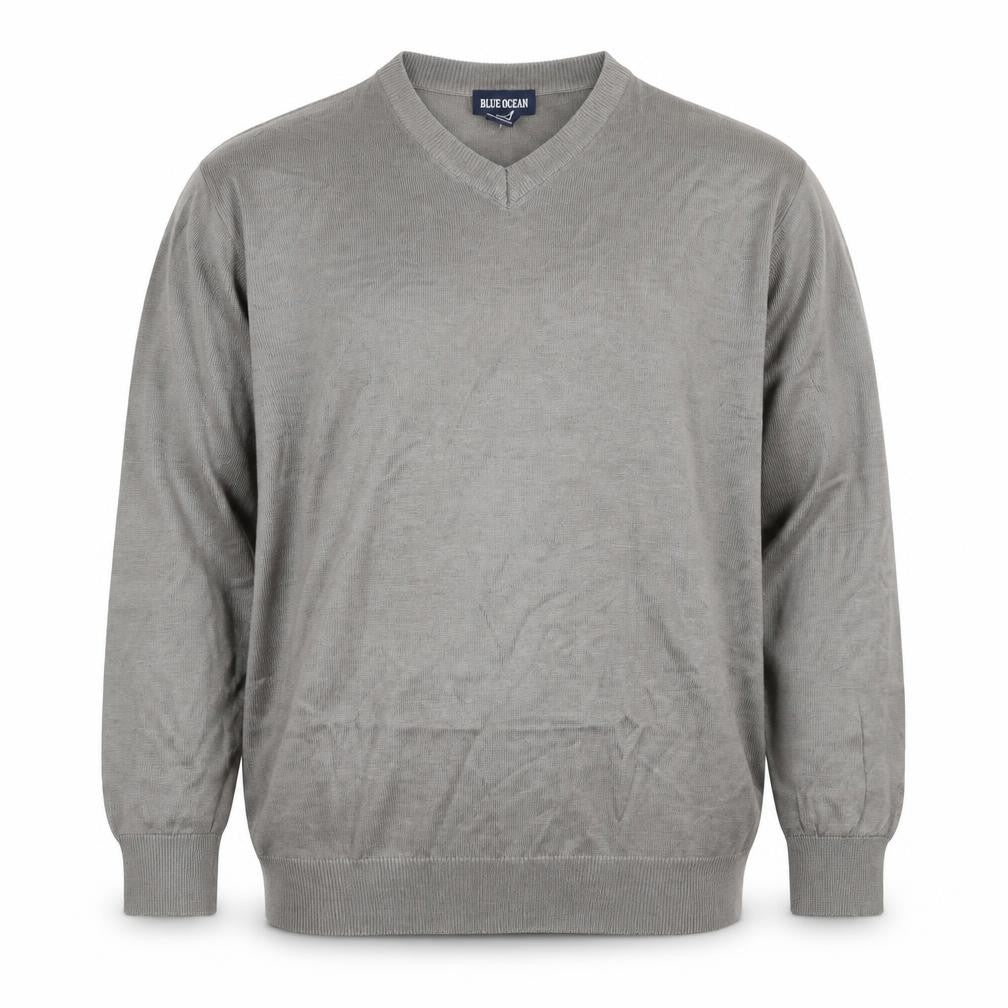 Blue Ocean Men Grey L V-Neck Lightweight Acrylic Pullover Jumper