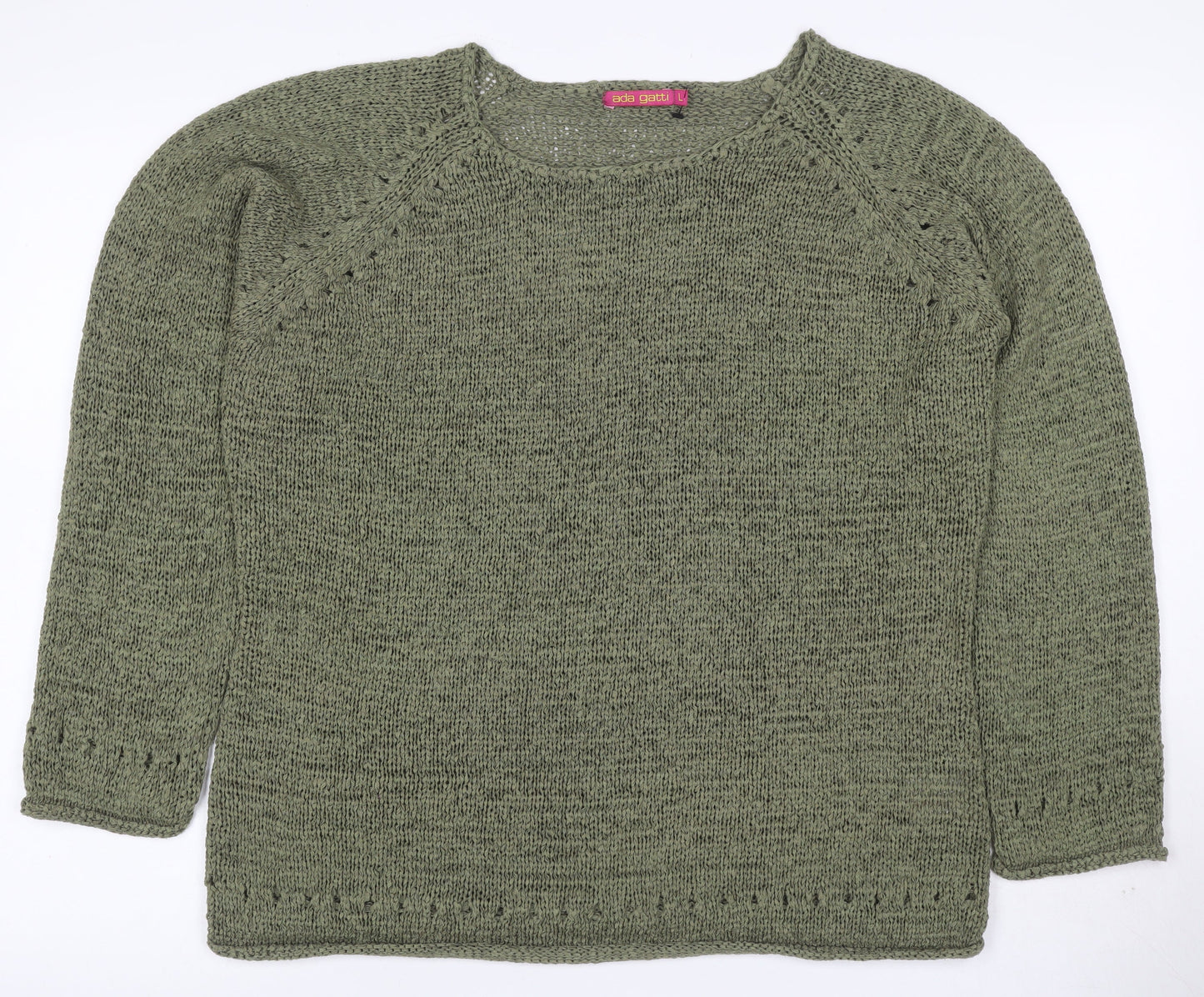 Ada Gatti Women Green L Open Knit Lightweight Raglan Jumper