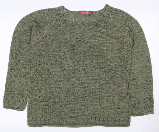 Ada Gatti Women Green L Open Knit Lightweight Raglan Jumper