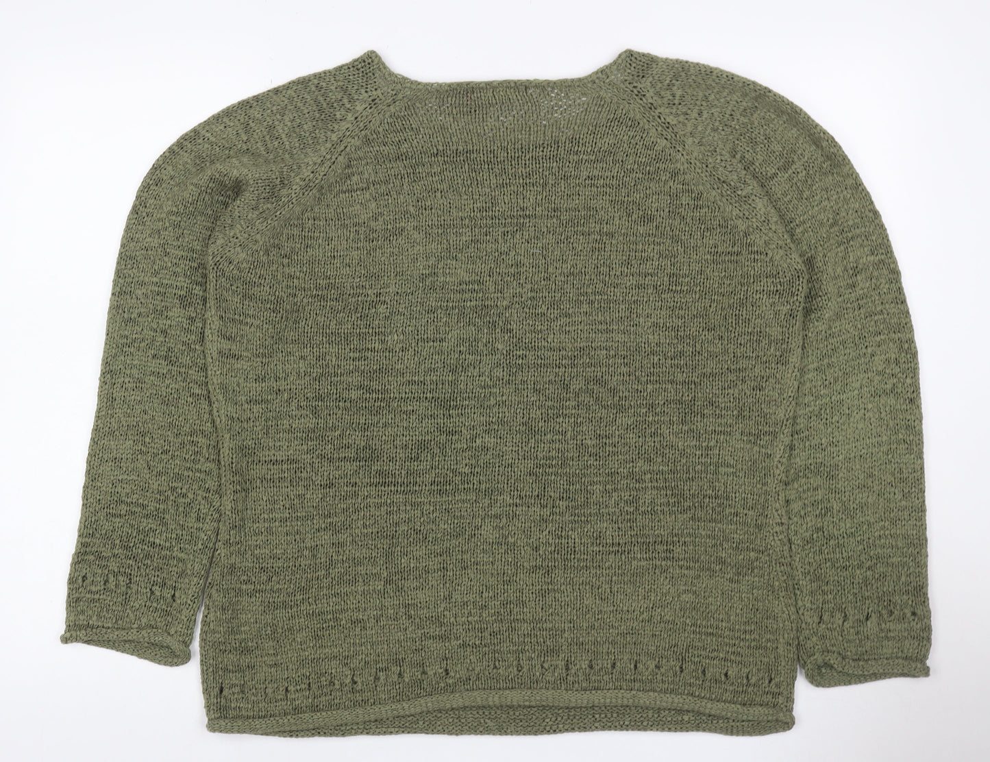 Ada Gatti Women Green L Open Knit Lightweight Raglan Jumper