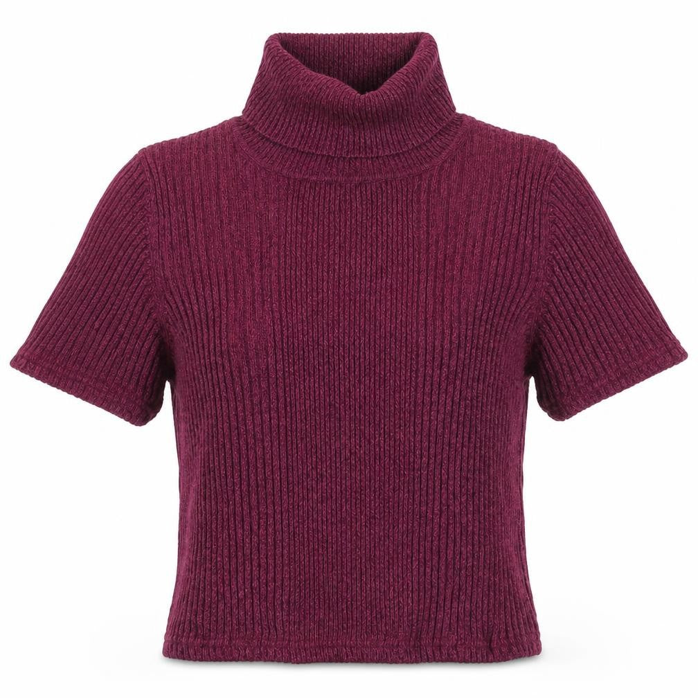 Valerie Stevens Women Purple M Rib Knit Roll Neck Cap Sleeve Top