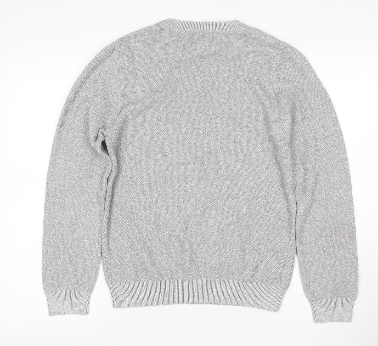 Marks and Spencer Men Grey S Cotton Crew Neck Knit Pullover Jumper