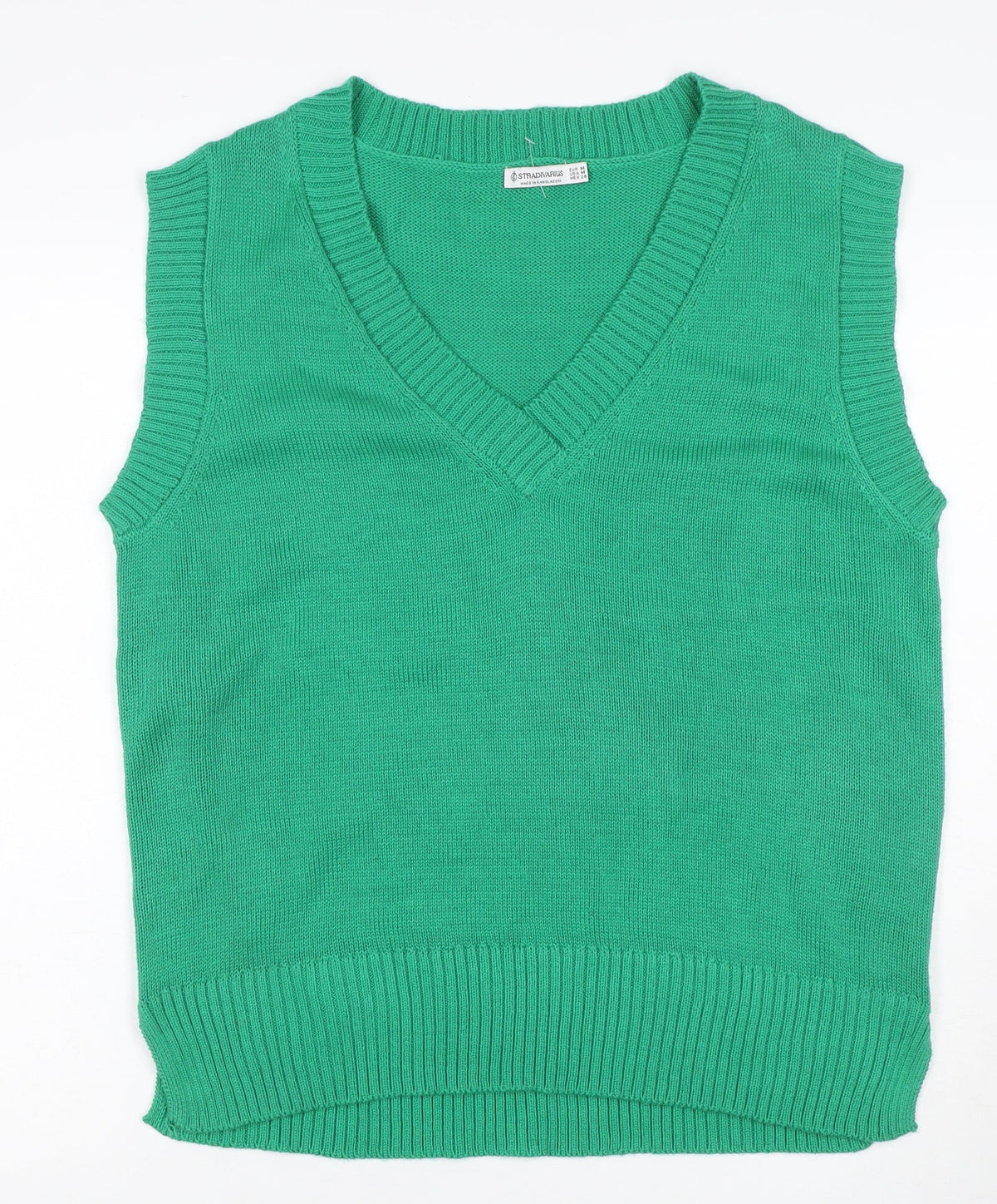 Stradivarius Women Green M V-Neck Sleeveless Knit Jumper Vest