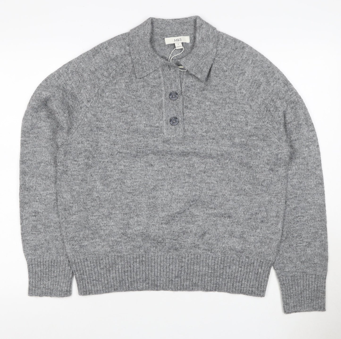 Marks and Spencer Women Grey Alpaca Blend Henley Jumper UK 14