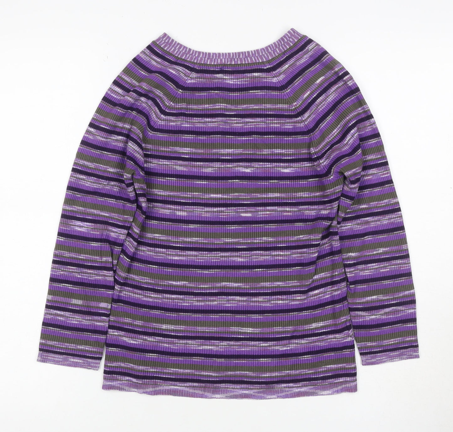 CC Women's Purple Striped V-Neck Rib Knit Pullover Jumper M