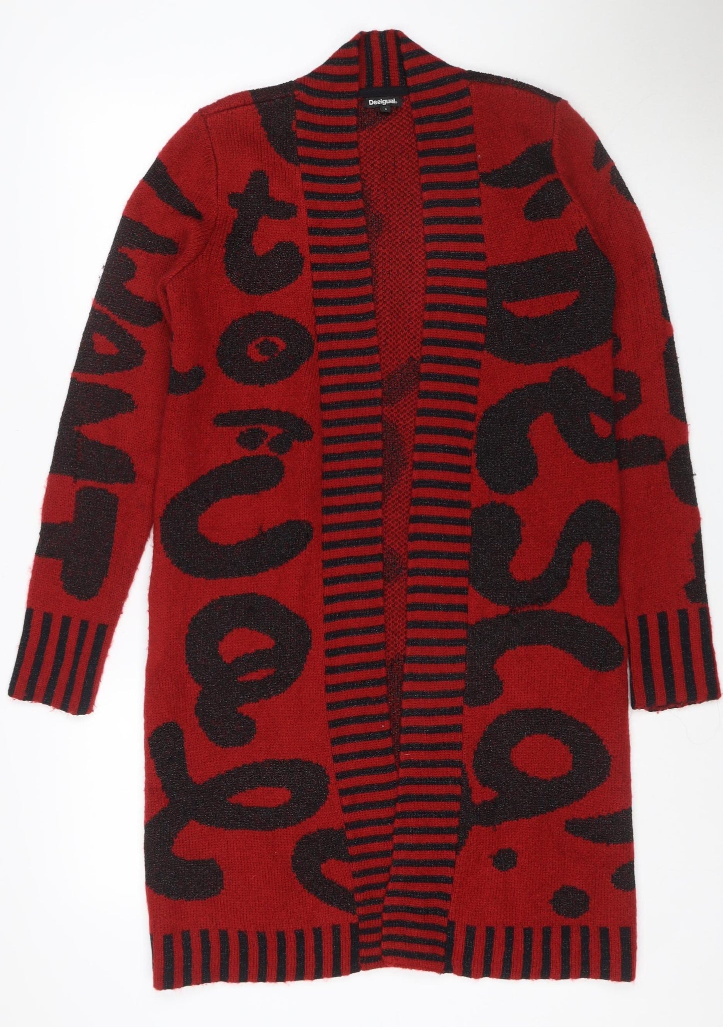 Desigual Women Red Black Geometric Knit V-Neck Jumper Size S