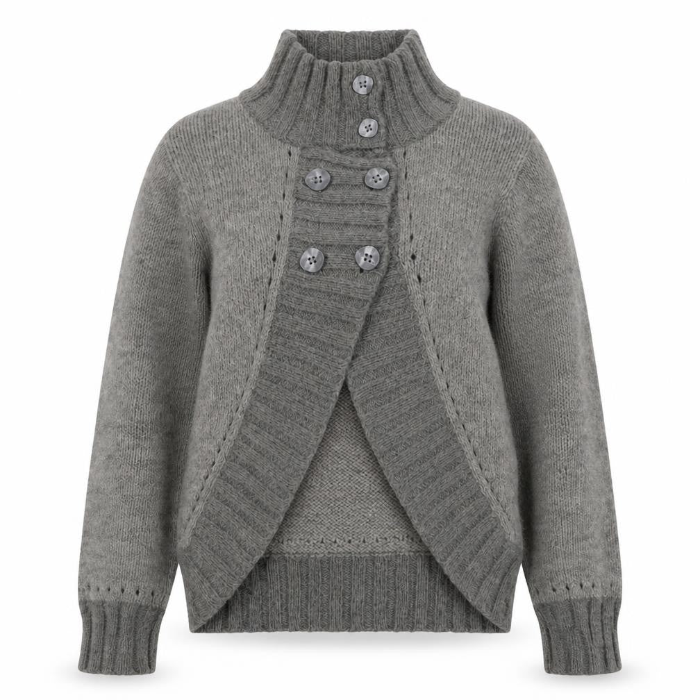 Trucco Women’s Grey Alpaca Blend High Neck Button Knit Jumper UK 10