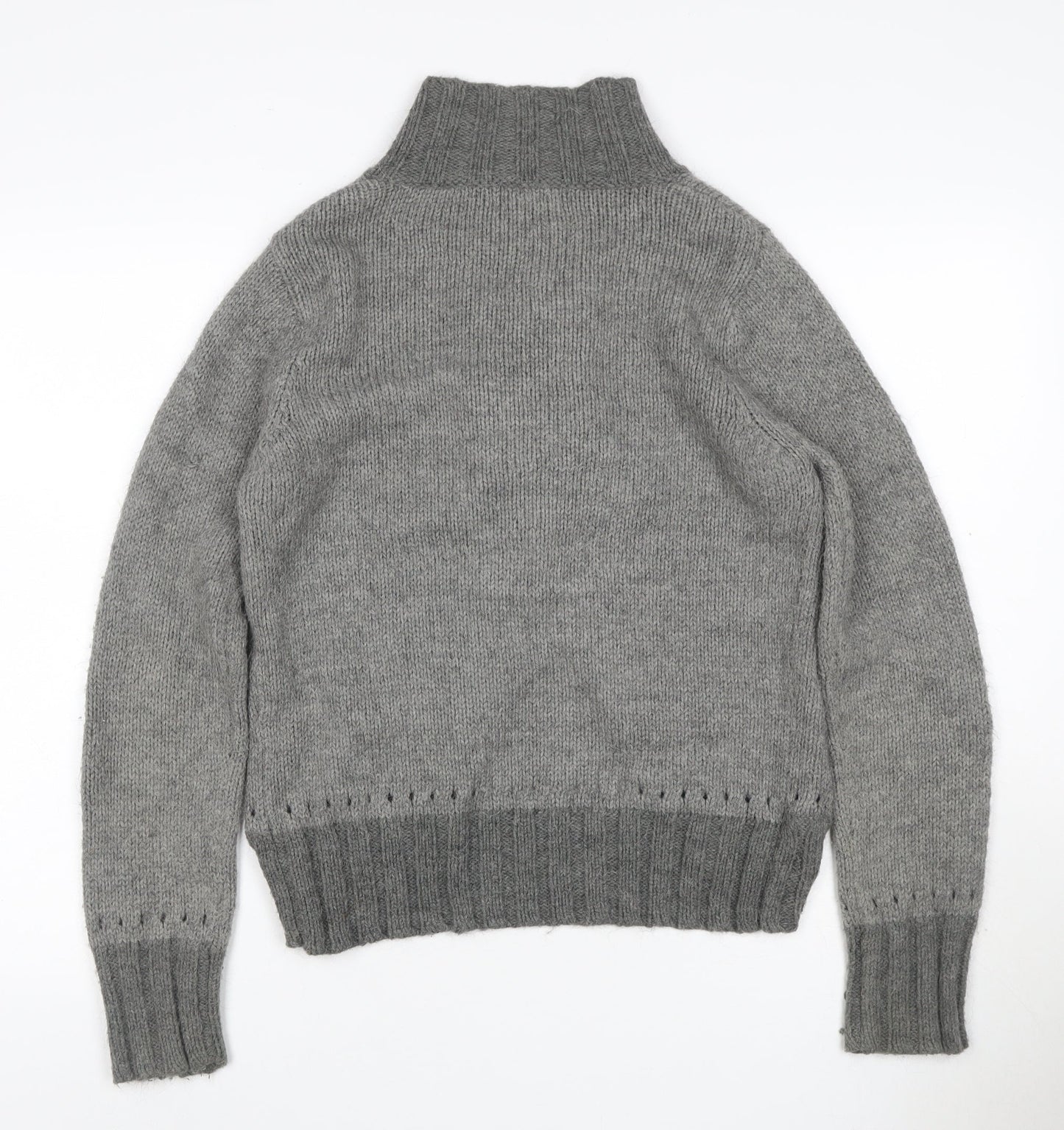 Trucco Women’s Grey Alpaca Blend High Neck Button Knit Jumper UK 10
