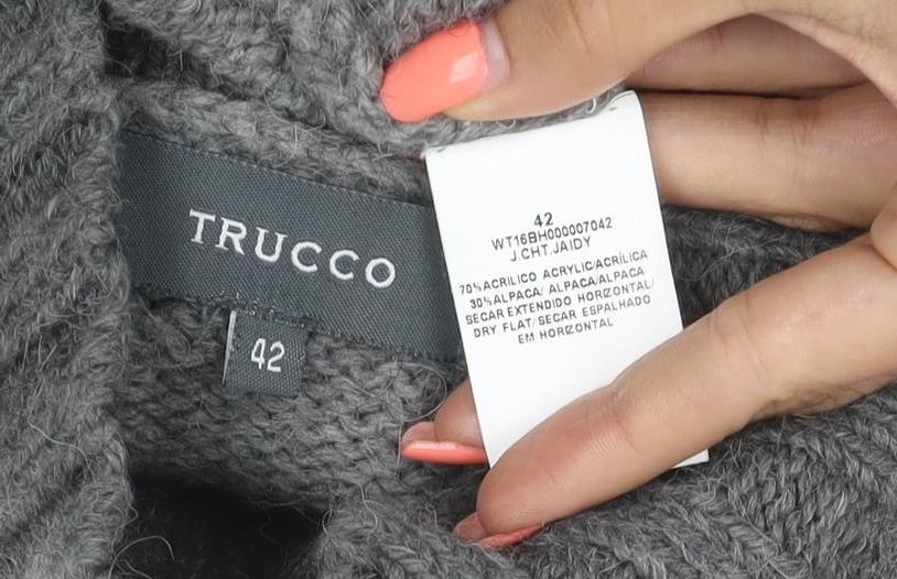 Trucco Women’s Grey Alpaca Blend High Neck Button Knit Jumper UK 10