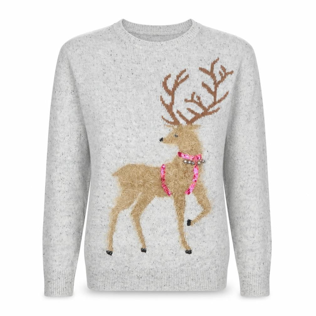 Marks and Spencer Women Grey UK 8 Reindeer Christmas Sequin Jumper