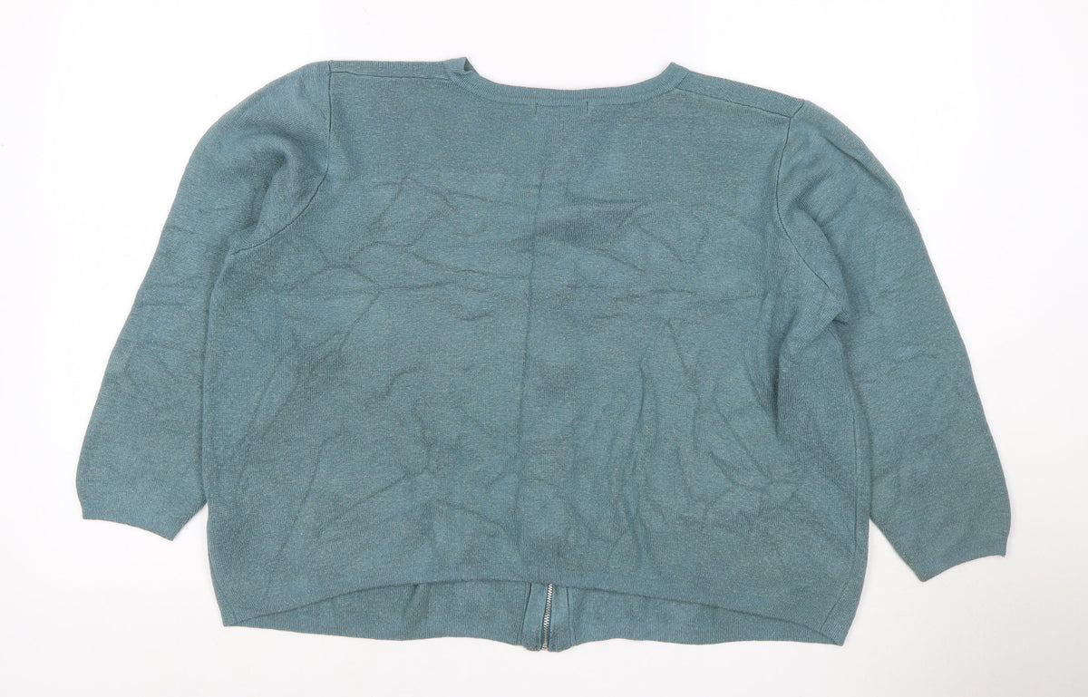 Marks & Spencer Women Blue UK 22 Full Zip Viscose Knit Cardigan