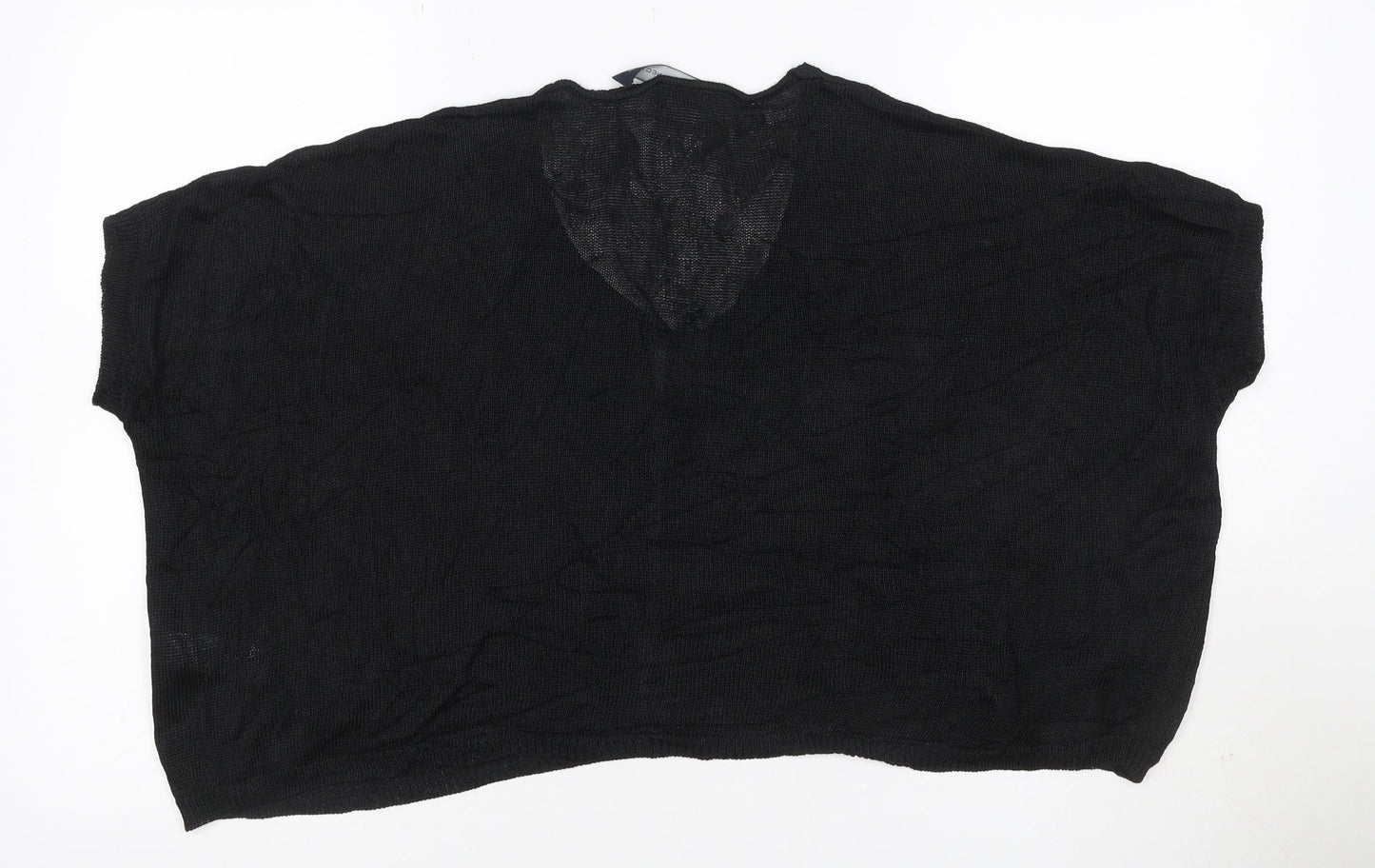 French Connection Women Black M V-Neck Open Knit Dolman Jumper