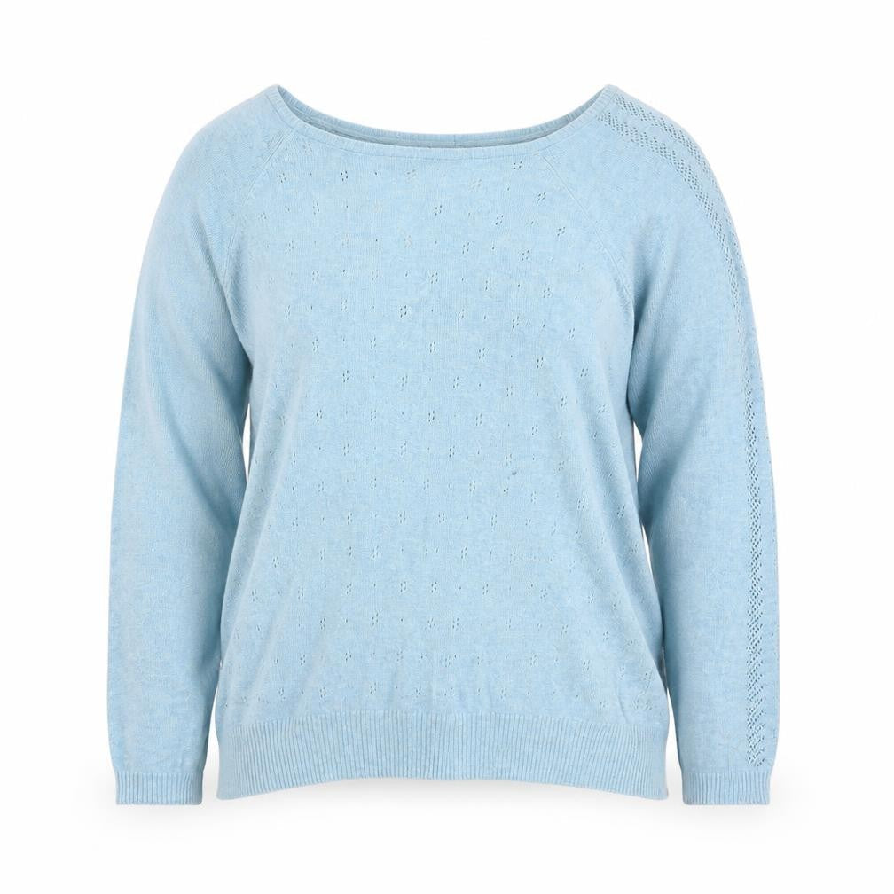 Marks & Spencer Women Blue UK 14 Cotton Pointelle Crew Neck Pullover Jumper