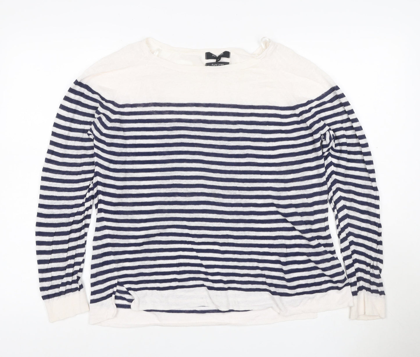 Autograph Women’s Navy Ivory Striped Pure Linen Knit Top UK 16