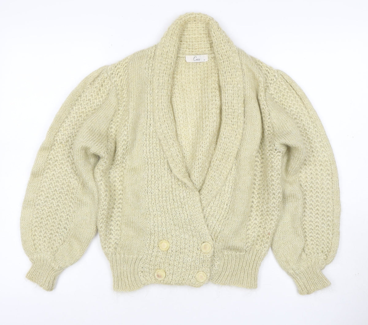 Crée Women Ivory M Chunky Knit Button Cardigan Long Sleeve