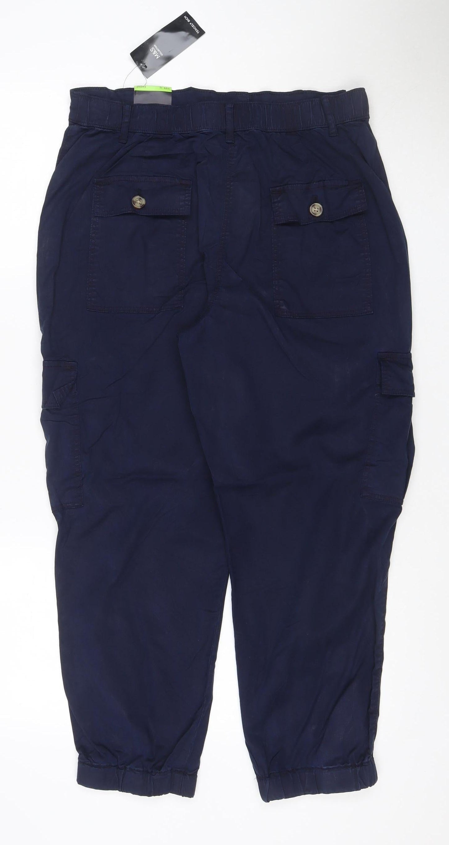 M&S Women Blue Size 12 Regular Tencel Rich Cargo Trousers Cuffed