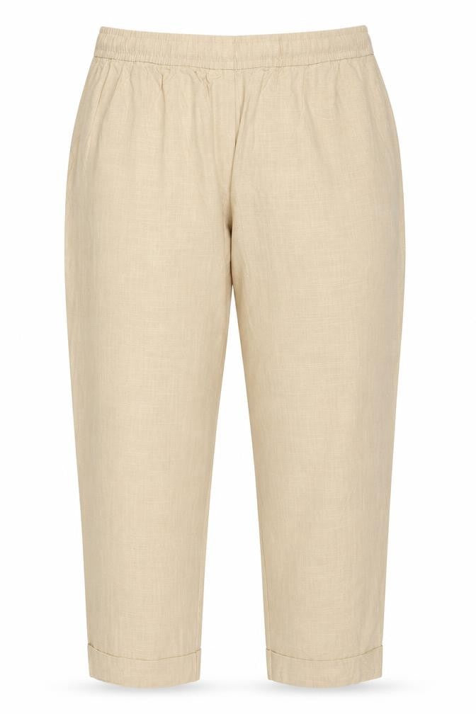 Marks & Spencer Women Beige UK 10 Linen Blend Drawstring Trousers