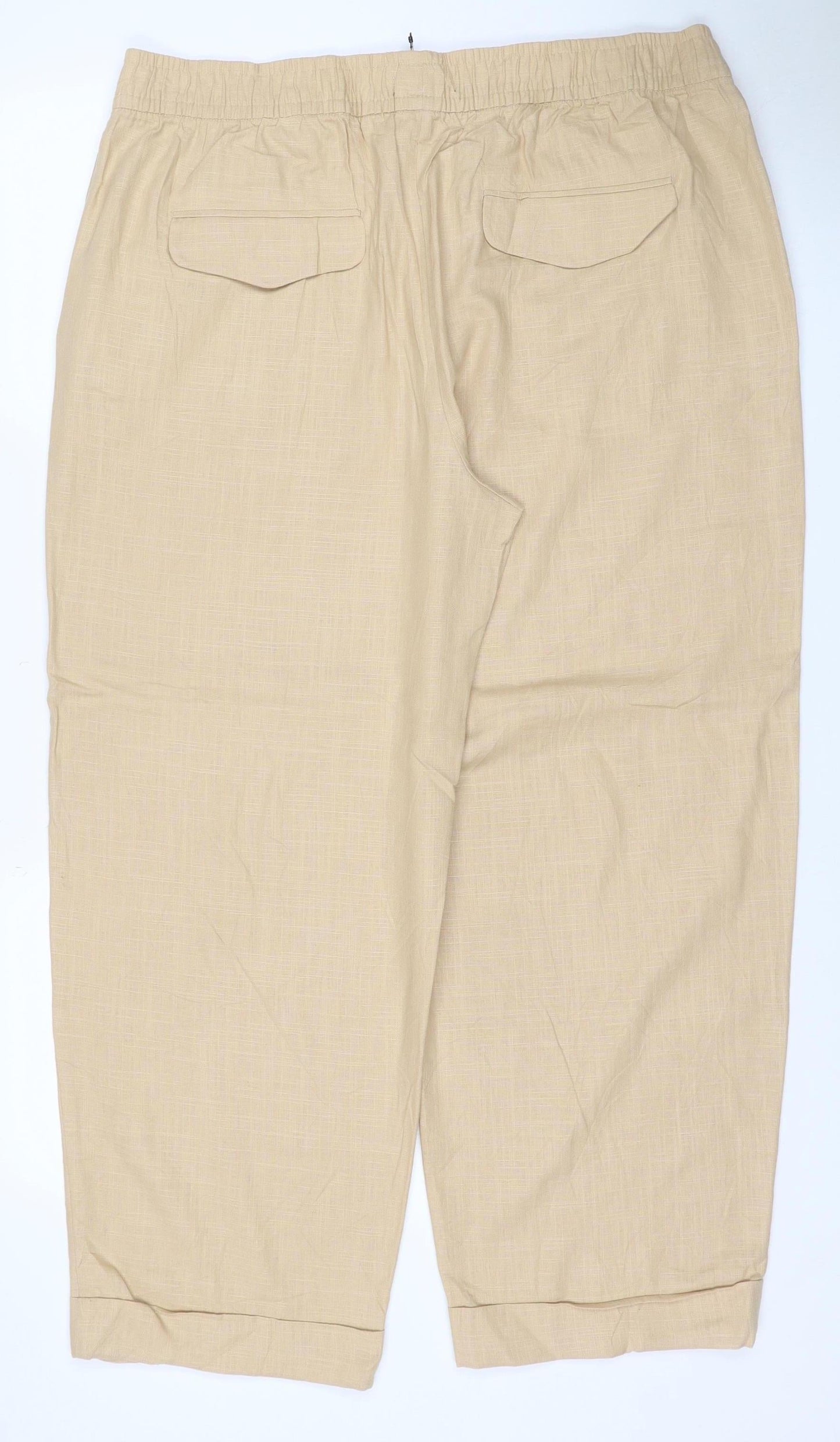 Marks & Spencer Women Beige UK 10 Linen Blend Drawstring Trousers