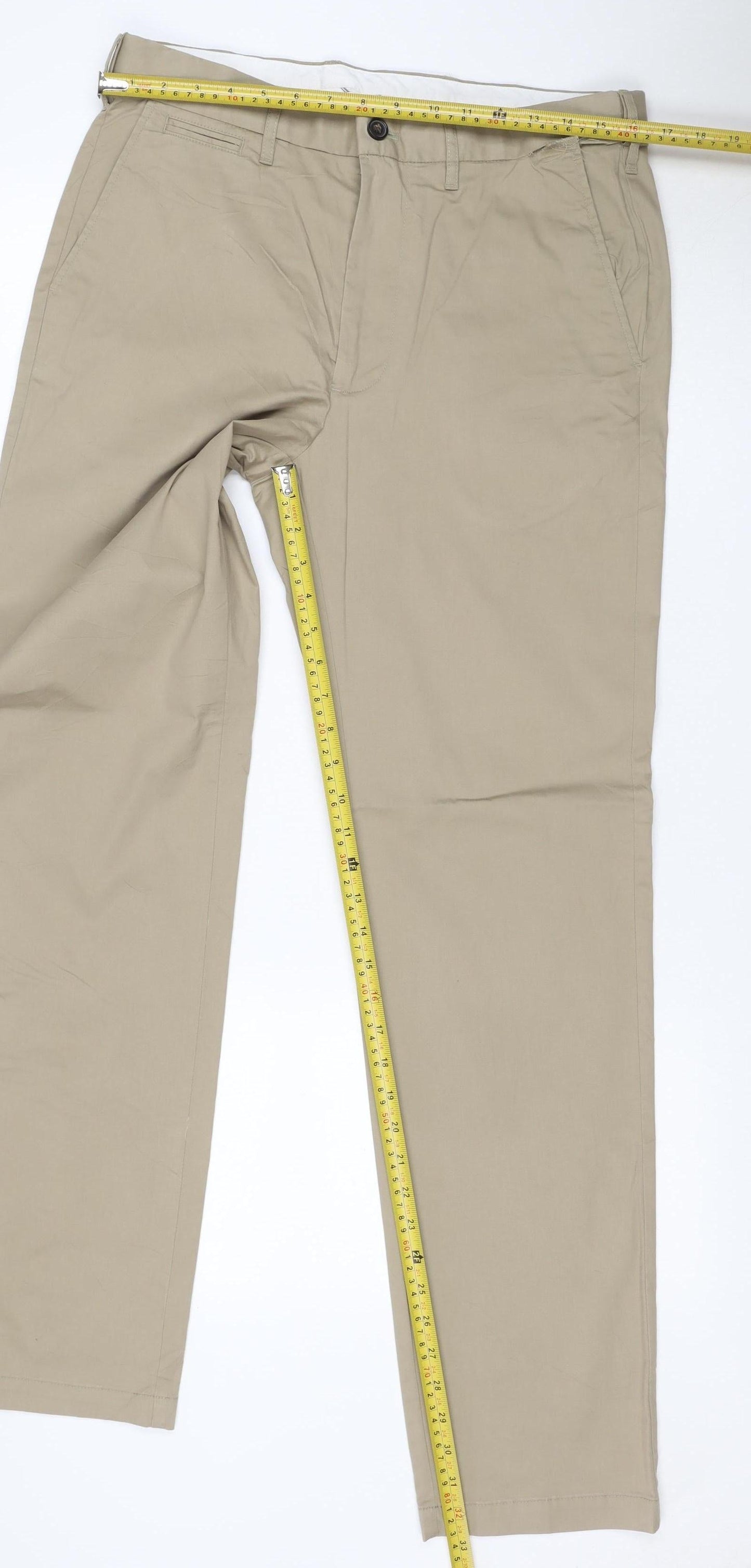 Marks and Spencer Men’s Beige 32in Straight Chino Trousers Adjustable Waist