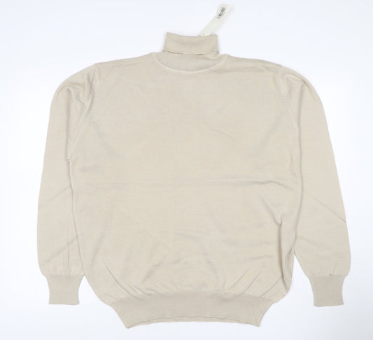 Greenwoods Men's Beige L Roll Neck Cotton Acrylic Knit Pullover Jumper