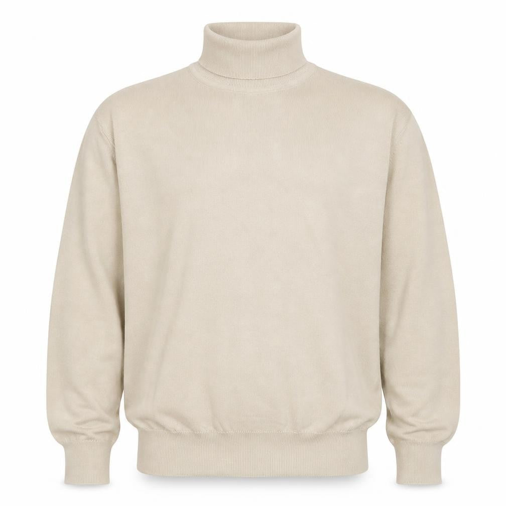 Greenwoods Men's Beige L Roll Neck Cotton Acrylic Knit Pullover Jumper