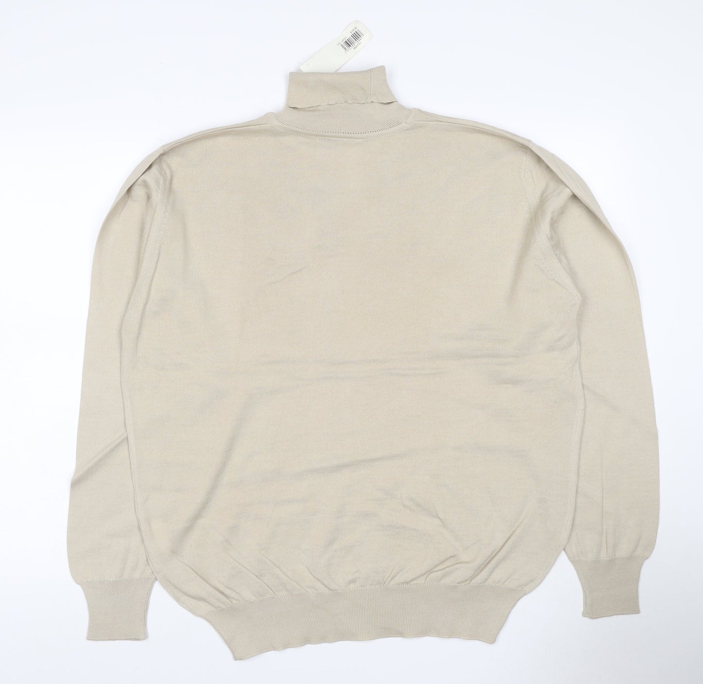 Greenwoods Men's Beige L Roll Neck Cotton Acrylic Knit Pullover Jumper
