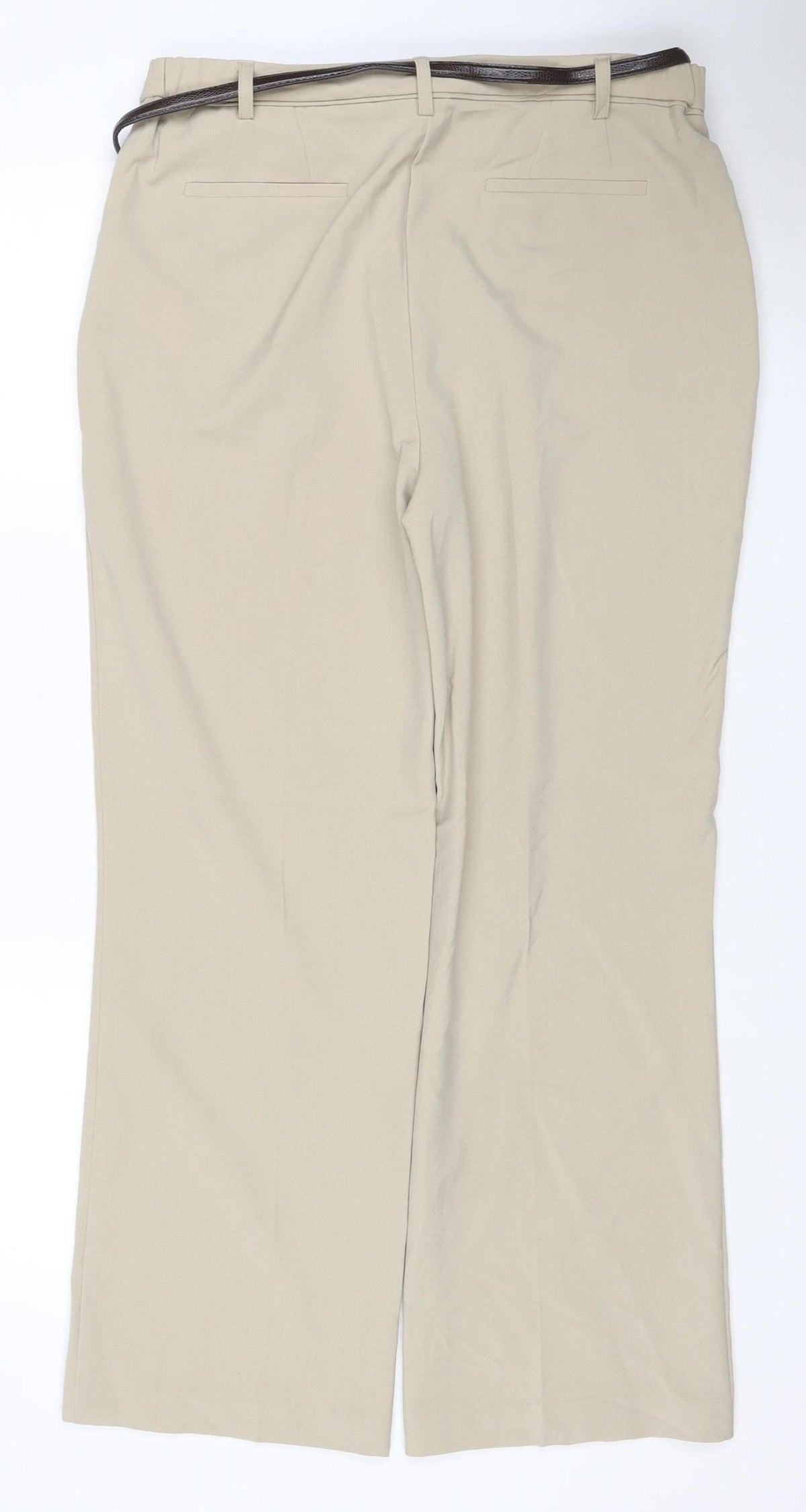 Back view of Maine New England Women Beige UK 14R Tailored Straight Trousers Belt