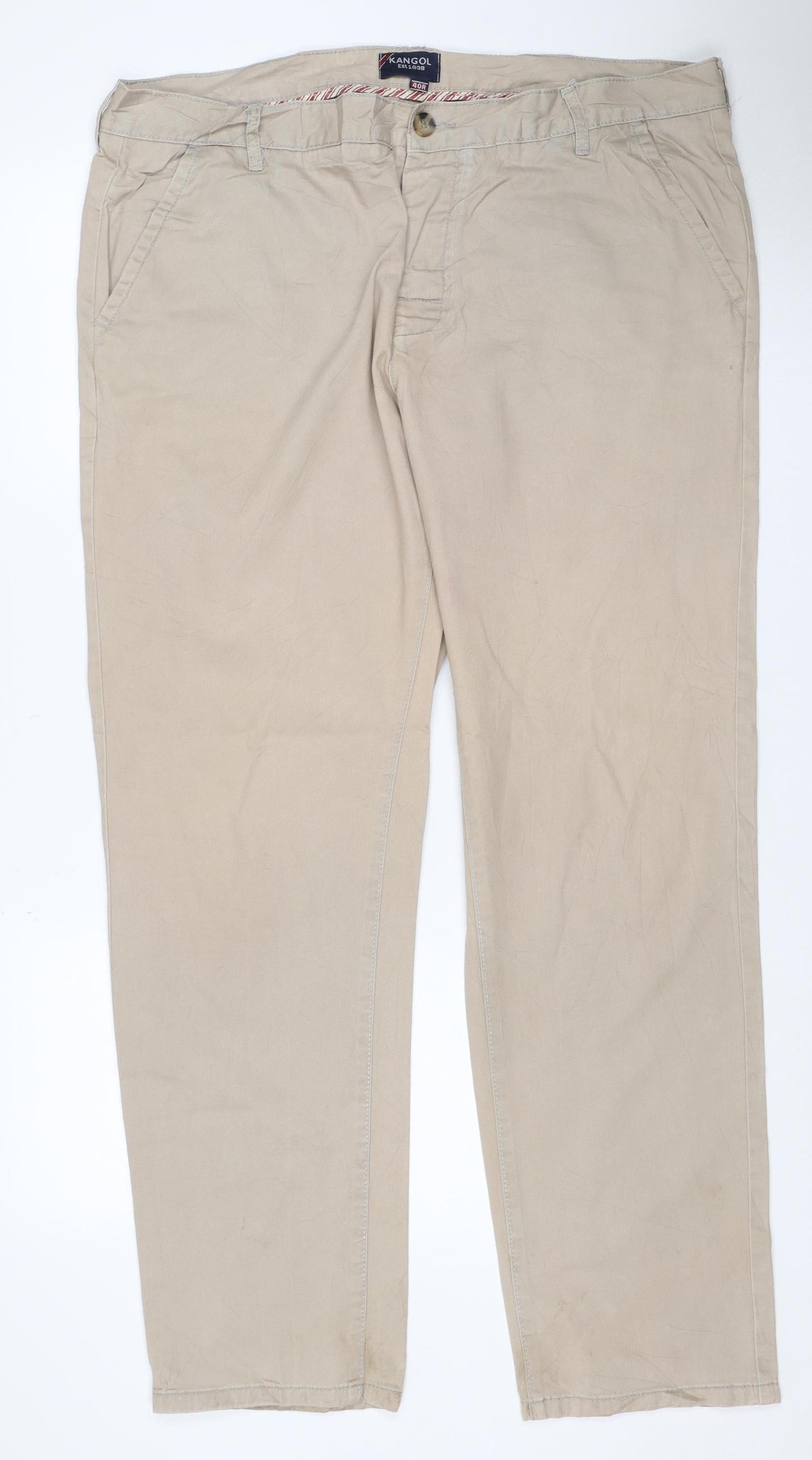 Kangol Men's Beige 40R Cotton Chino Straight Leg Trousers