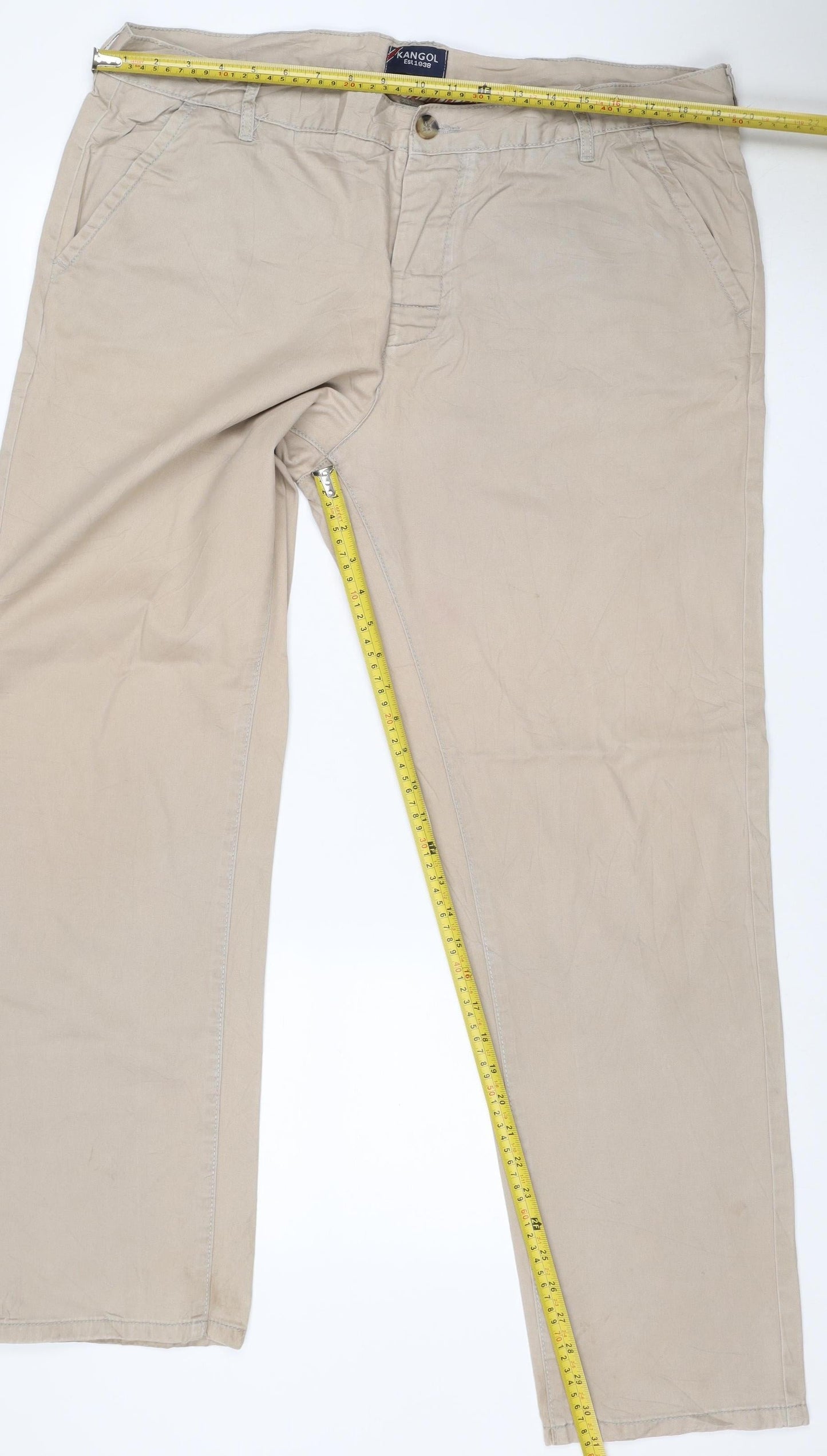 Kangol Men's Beige 40R Cotton Chino Straight Leg Trousers