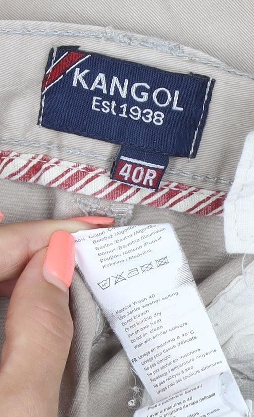 Kangol Men's Beige 40R Cotton Chino Straight Leg Trousers