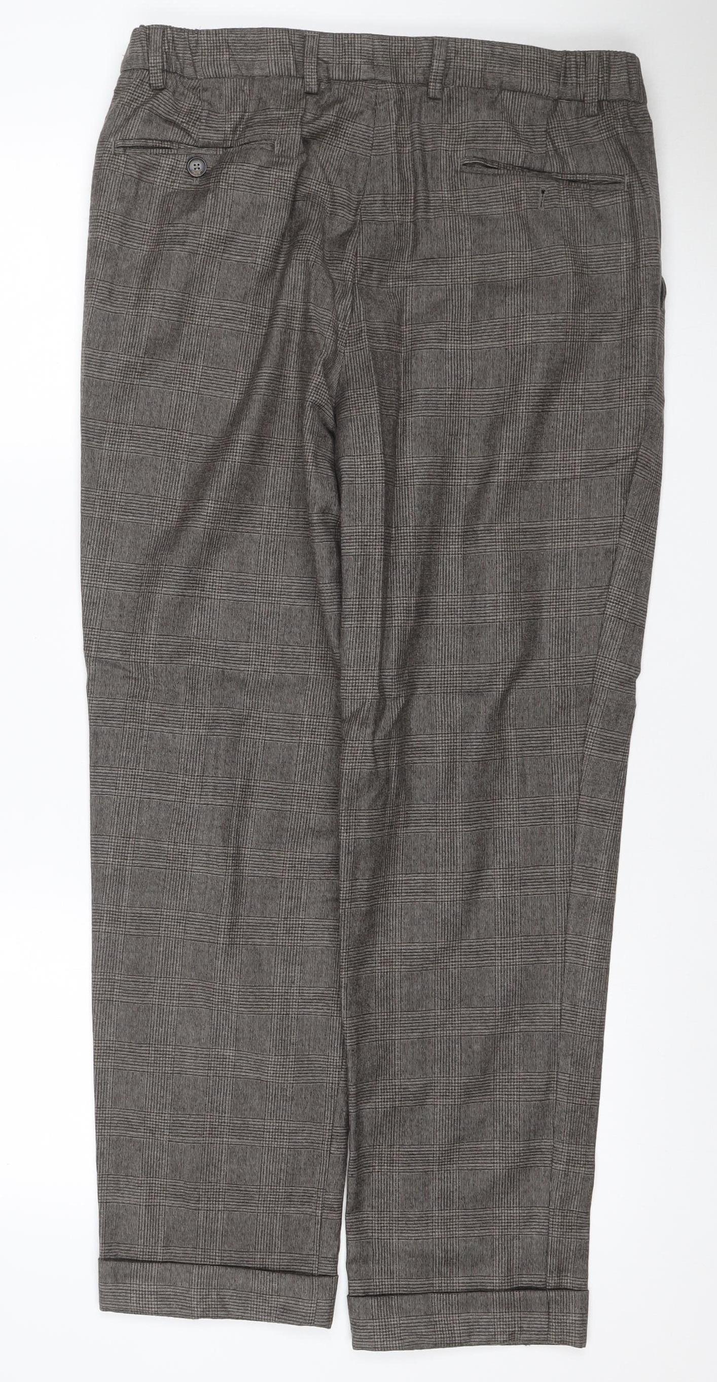 Massimo Dutti Men Grey Check Wool Tapered Dress Trousers W32