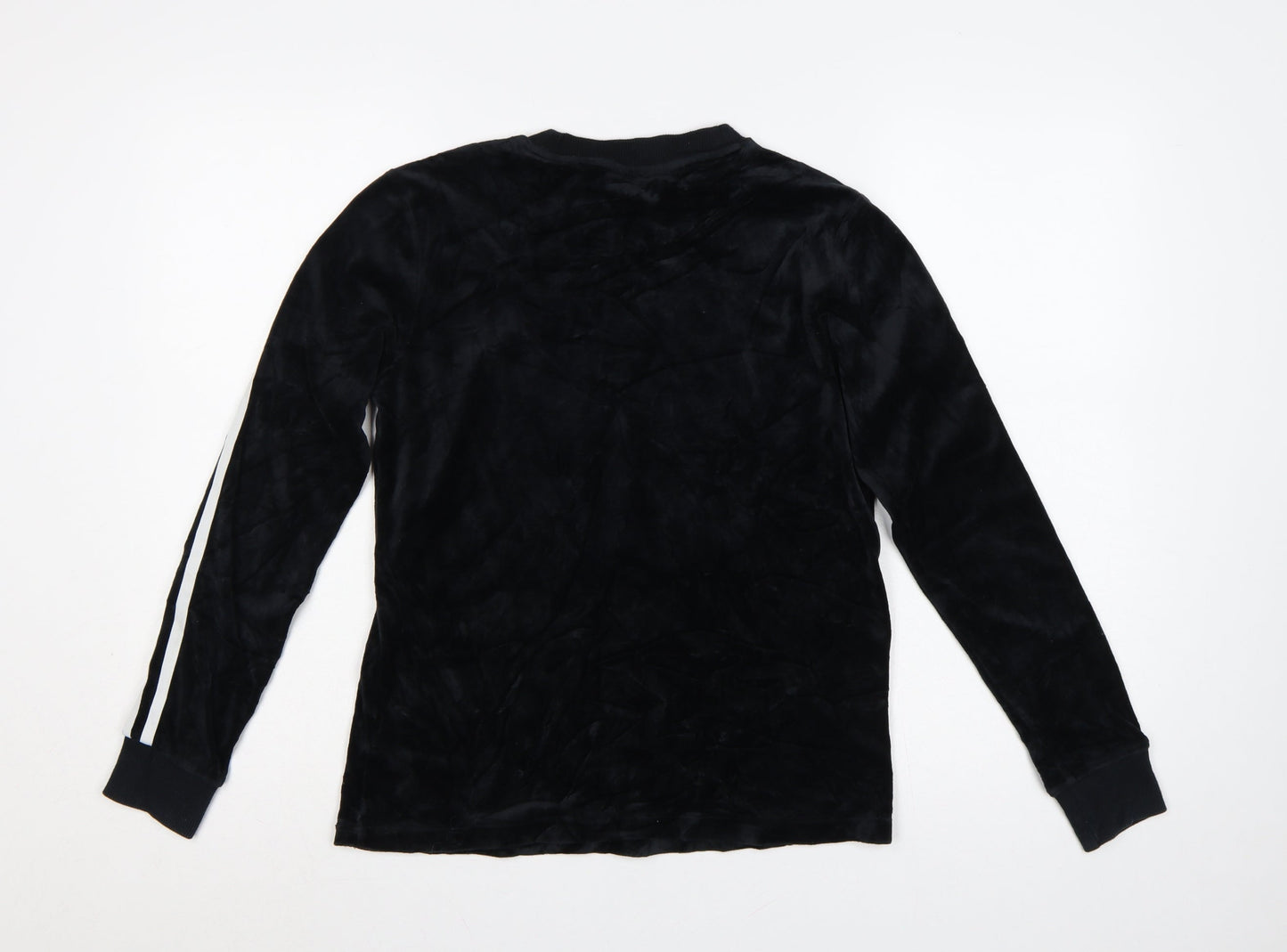 Adidas Women Black UK 8 Velour Trefoil Logo 3 Stripe Pullover Sweatshirt