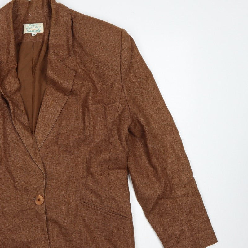 Braemar Women Brown Size 14 Lined One Button Notch Lapel Blazer