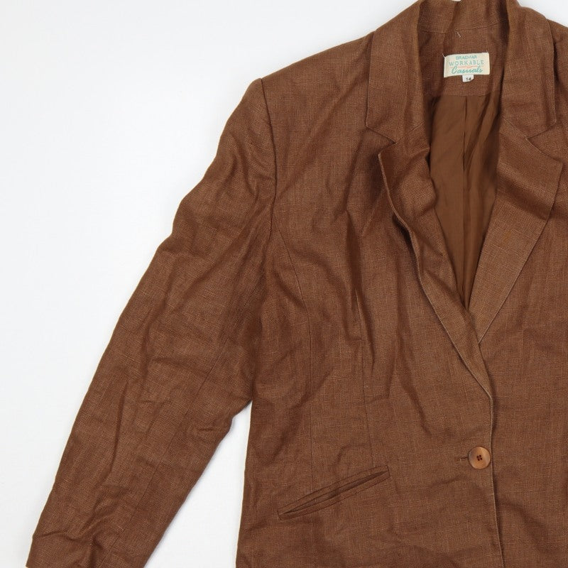 Braemar Women Brown Size 14 Lined One Button Notch Lapel Blazer