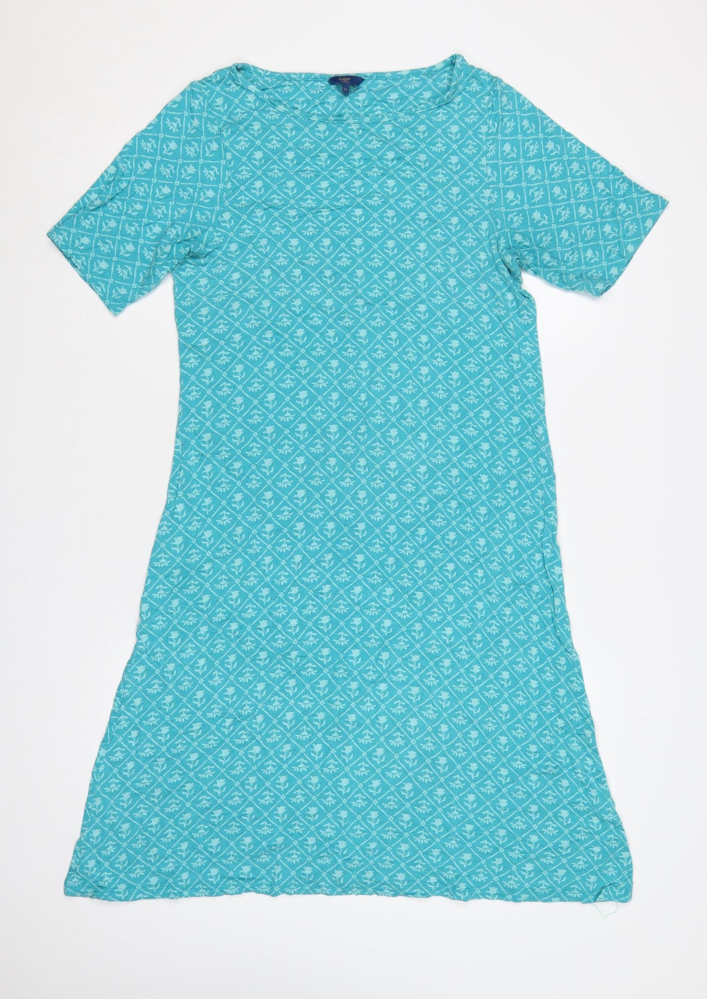 Cotton Traders Women Blue UK 12 Floral Maxi Jersey Stretch Dress
