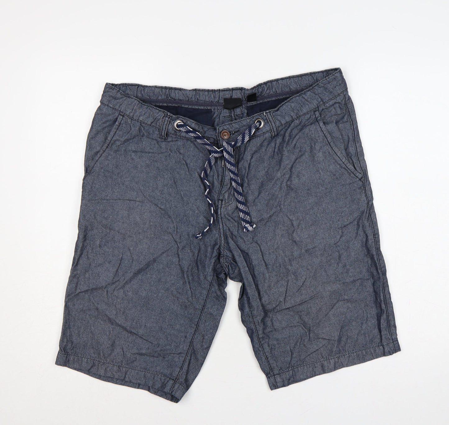 LIVERGY Men's Blue Cotton Bermuda Shorts Size 38 Drawstring Pockets