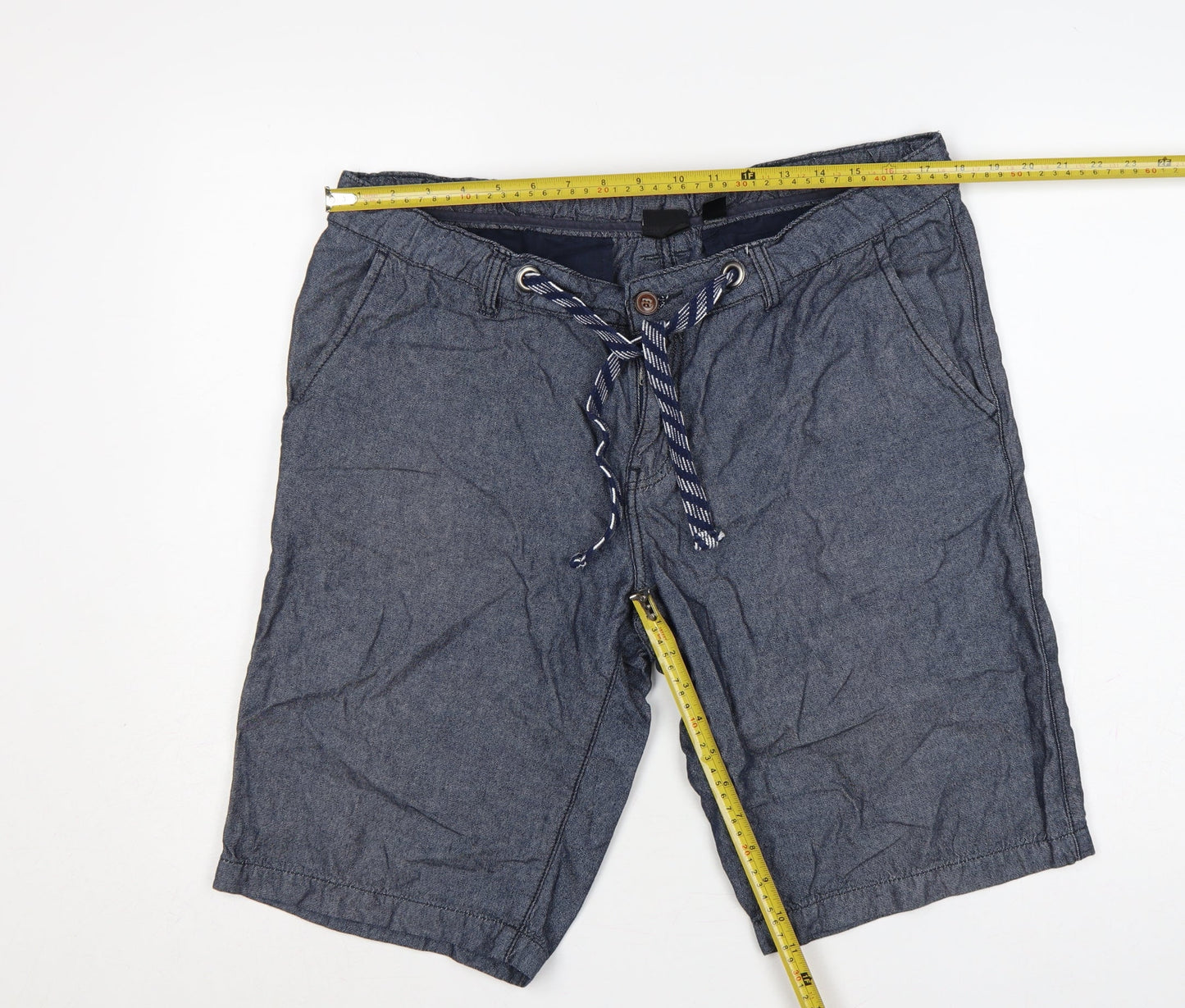 LIVERGY Men's Blue Cotton Bermuda Shorts Size 38 Drawstring Pockets