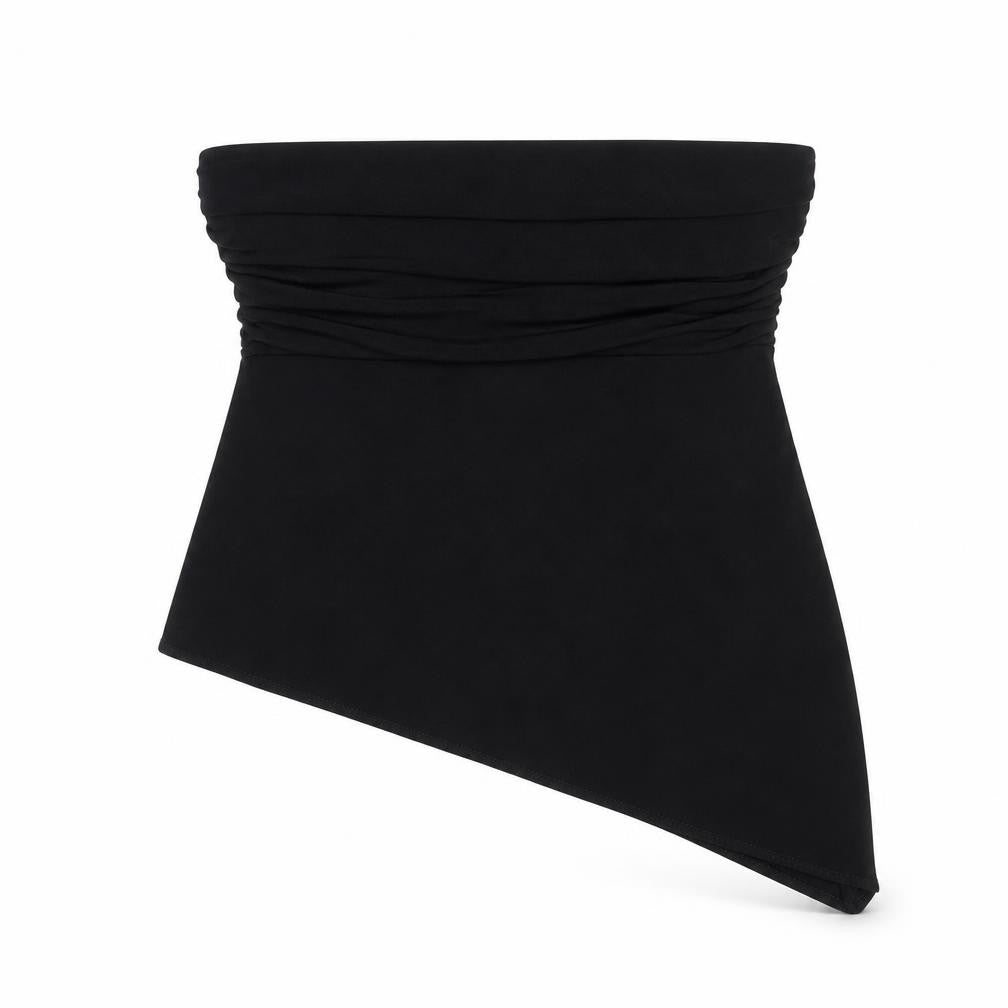 Urban Outfitters Women Black S Strapless Asymmetric Ruched Crop Top