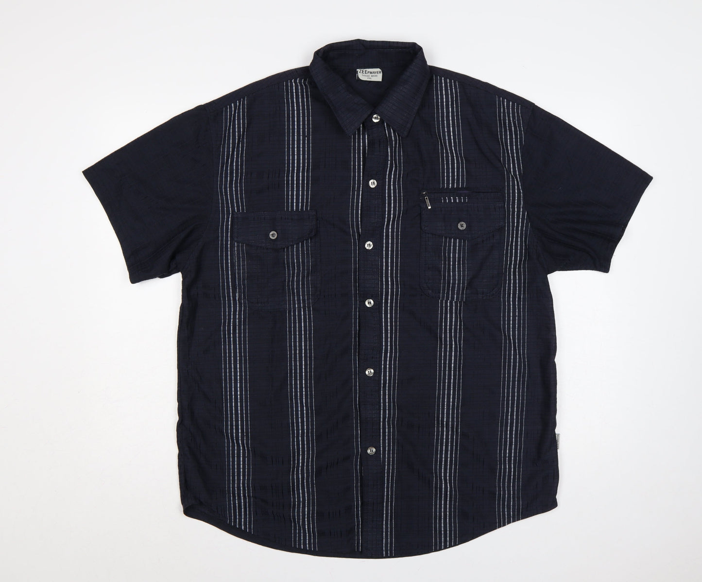 Zeepmayer Men’s Blue 2XL Striped Short Sleeve Button-Up Shirt