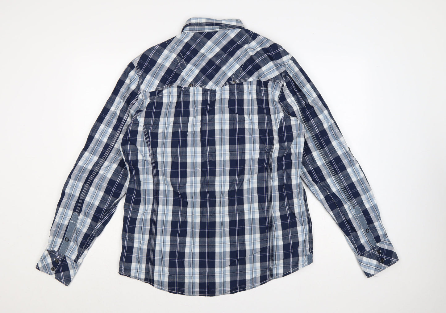 Dcode Men’s Blue Plaid Check Long Sleeve Button-Up Shirt L Casual