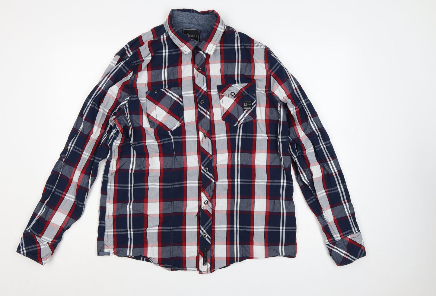 Dcode Men’s Multicoloured Plaid Cotton Long Sleeve Button-Up Shirt L