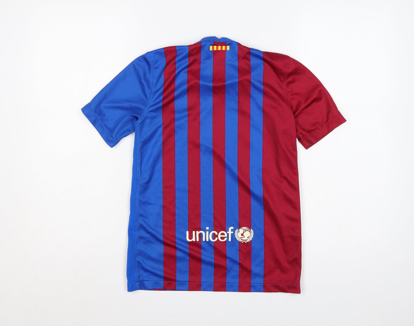 Nike Boys Barcelona Blue Red Striped Football Jersey 158 Short Sleeve