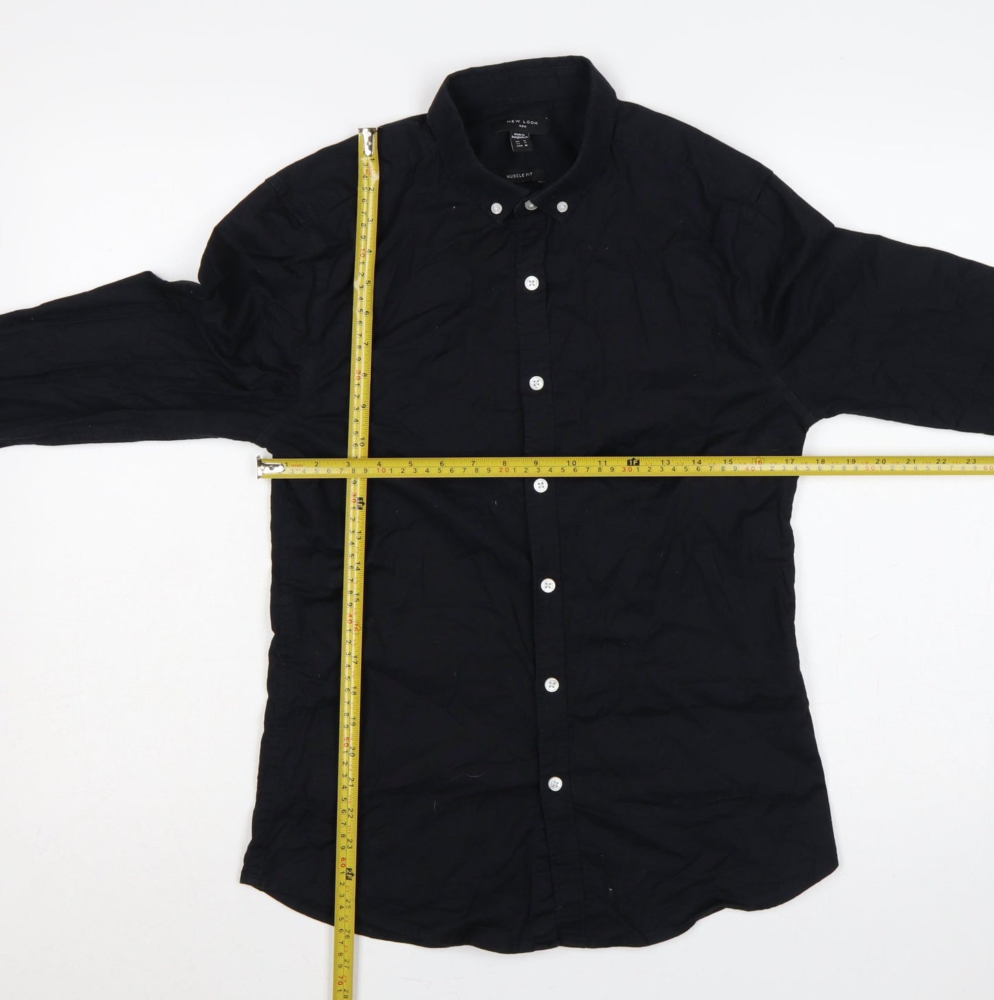 New Look Men Black M Muscle Fit Button-Down Long Sleeve Shirt